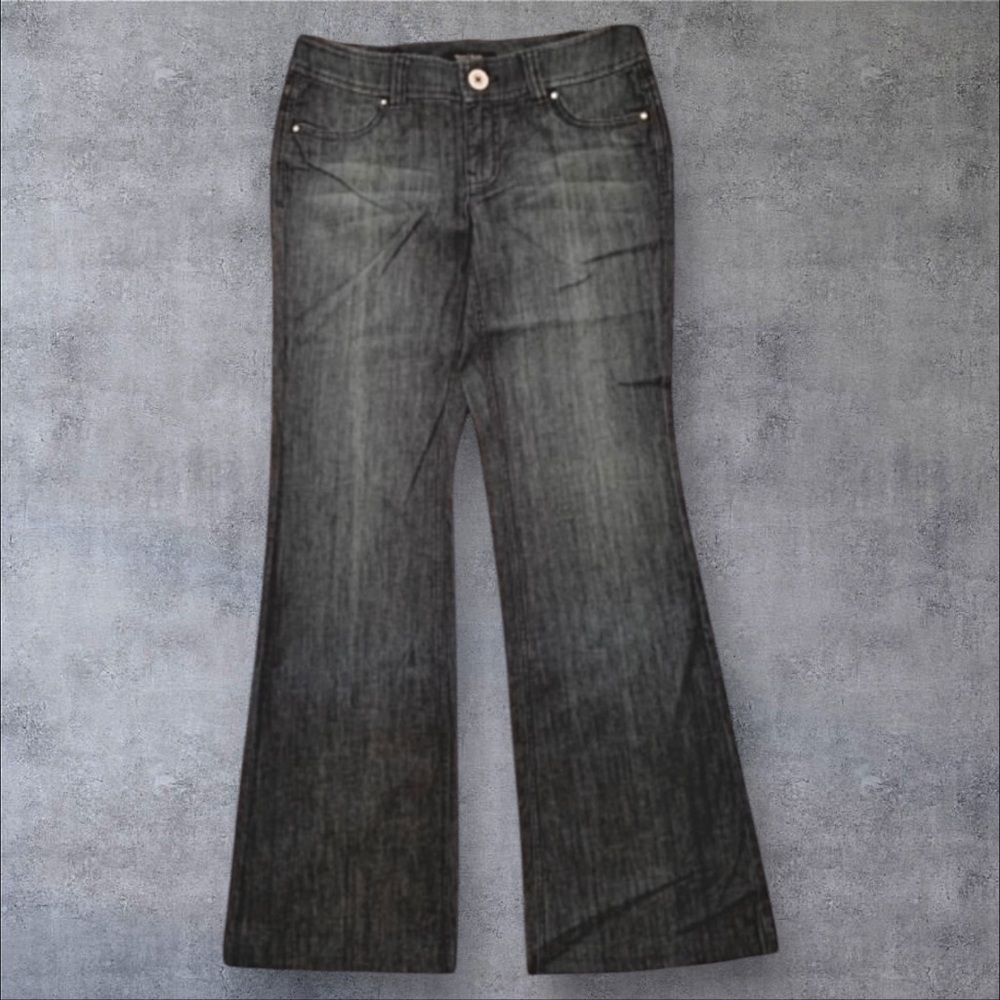💎 WHBM Noir Rhinestone Embellished Wide Leg Trouser Jeans 4R Dark Wash